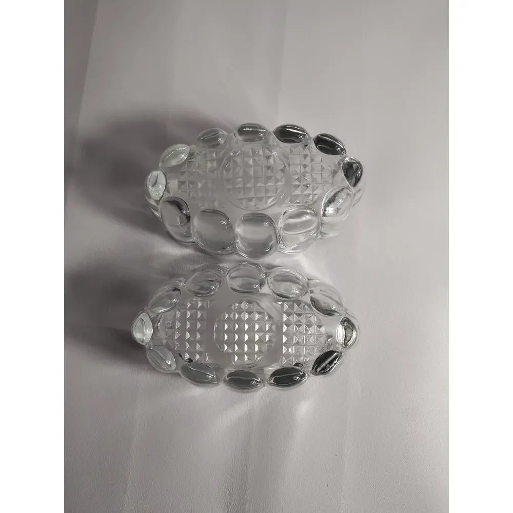 Princess House Crystal Silverware Holders Clear Scalloped Oval Glass Dishes (2)